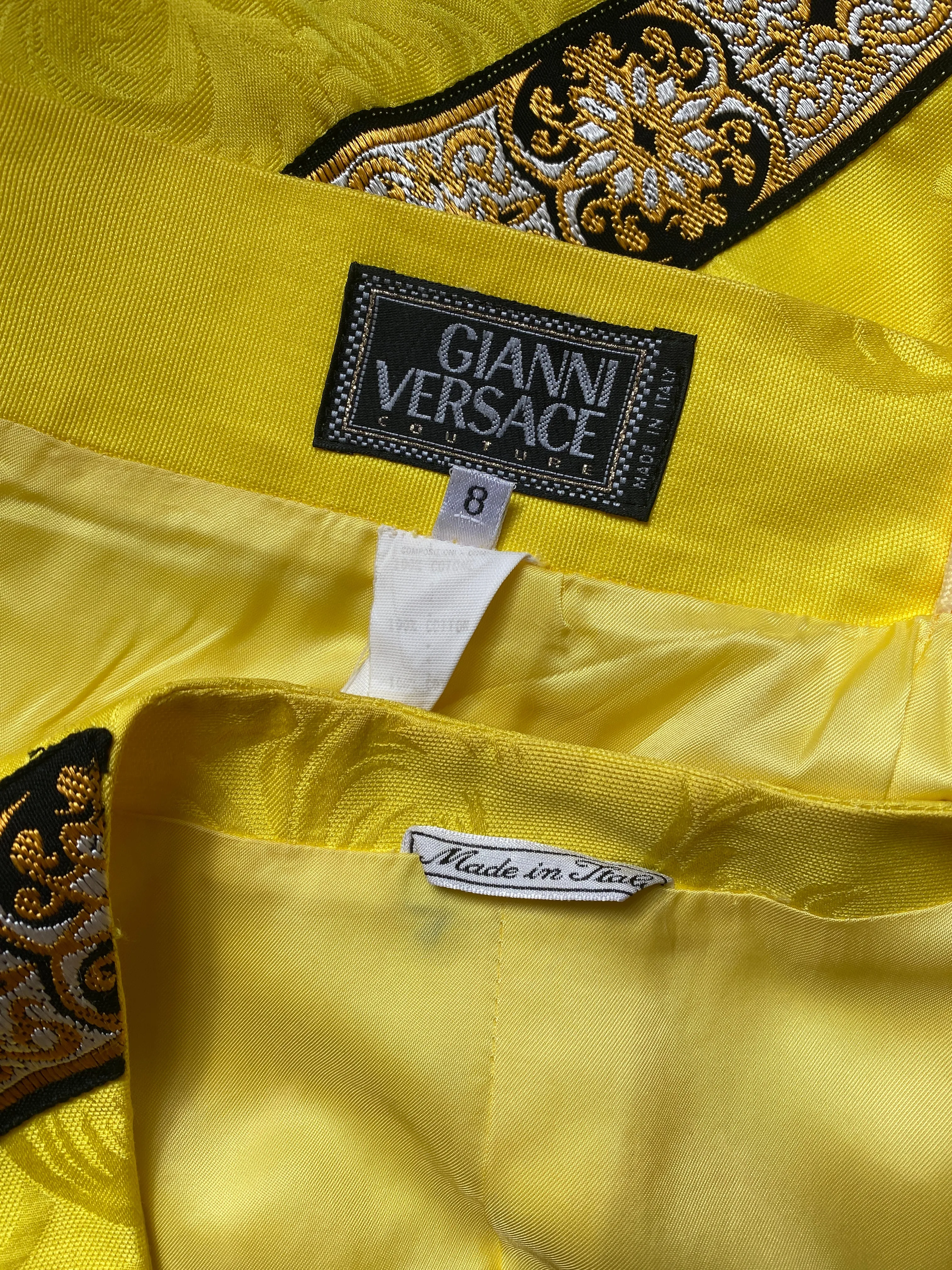 1990s Gianni Versace Couture Yellow Baroque Skirt Suit