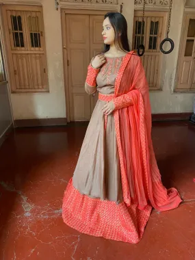 Caramel Pitta Zari embroidered party wear lehenga