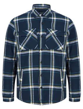 Hesperus Quilted Cotton Flannel Checked Overshirt Jacket in Sky Captain Navy - Tokyo Laundry