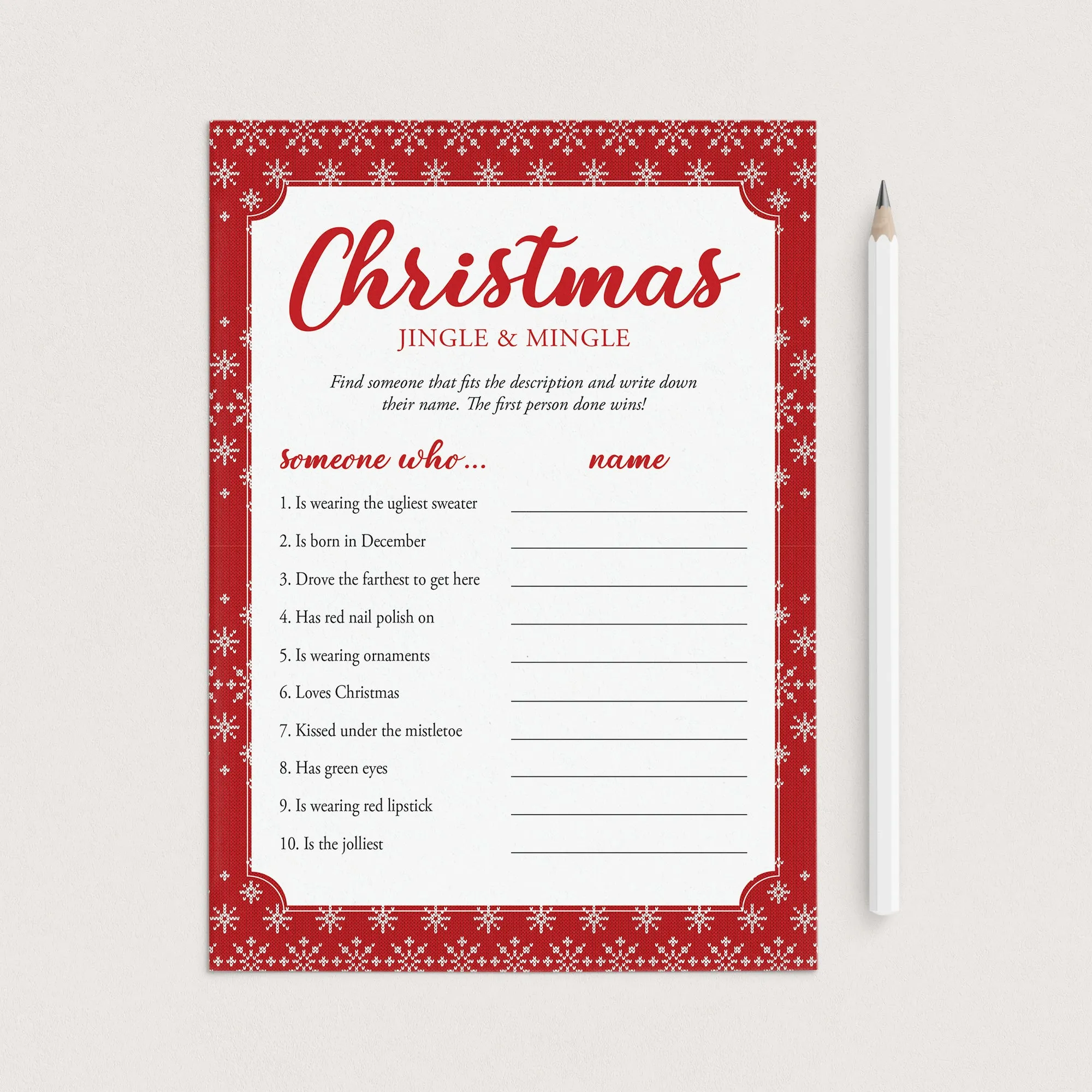 Jingle & Mingle Christmas Party Game Printable