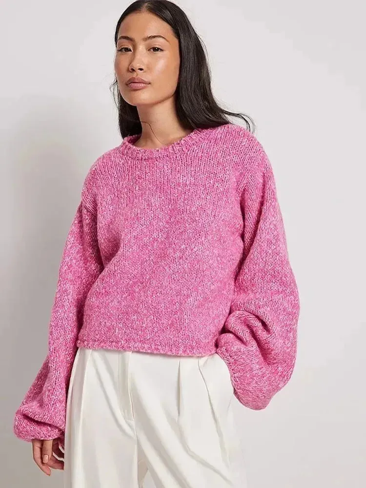Lady Glams - Women’s Solid Knit O-neck Sweater: Stylish Blend of Comfort and High Street Fashion
