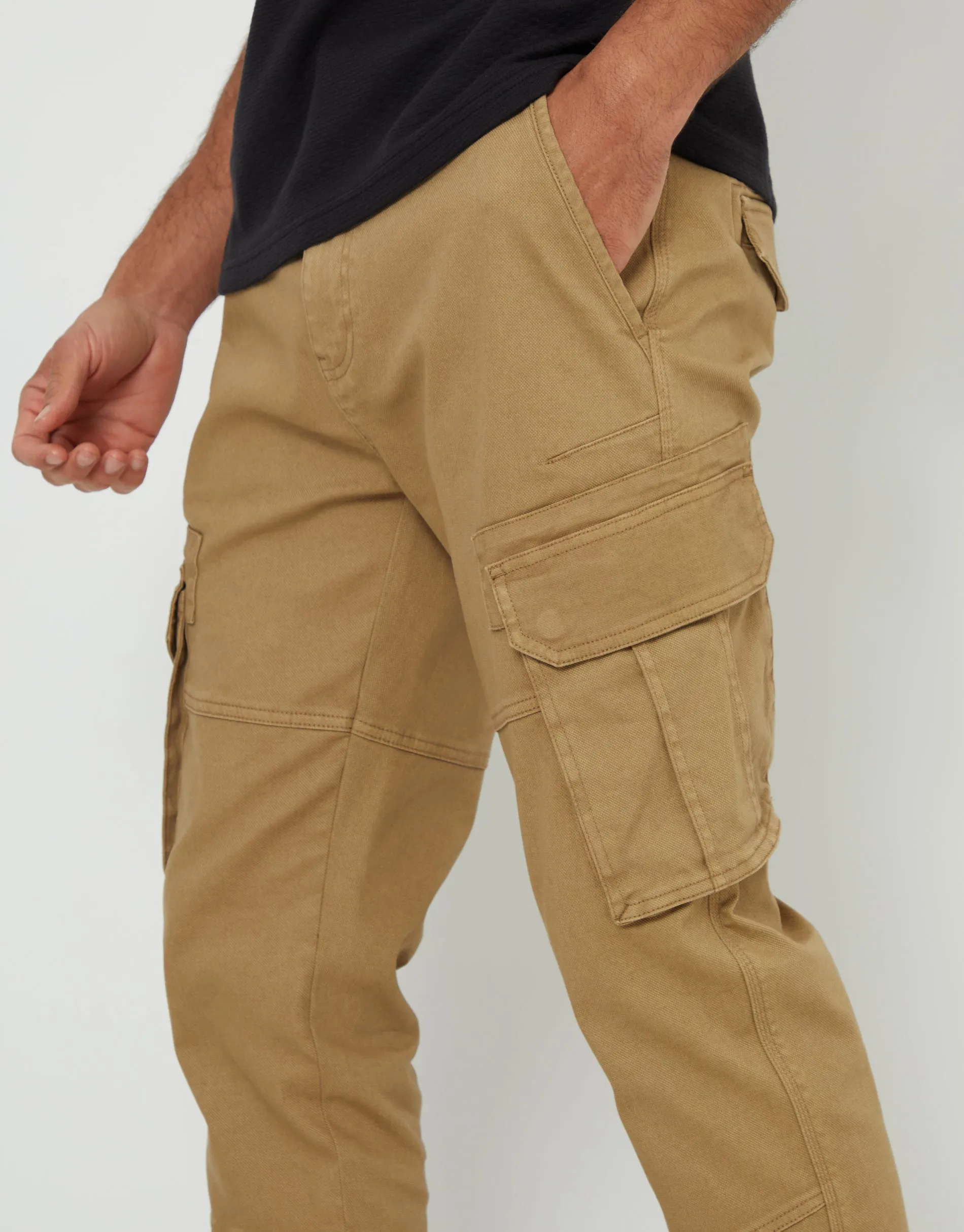 Men's Dark Stone Cargo Pocket Stretch Trousers