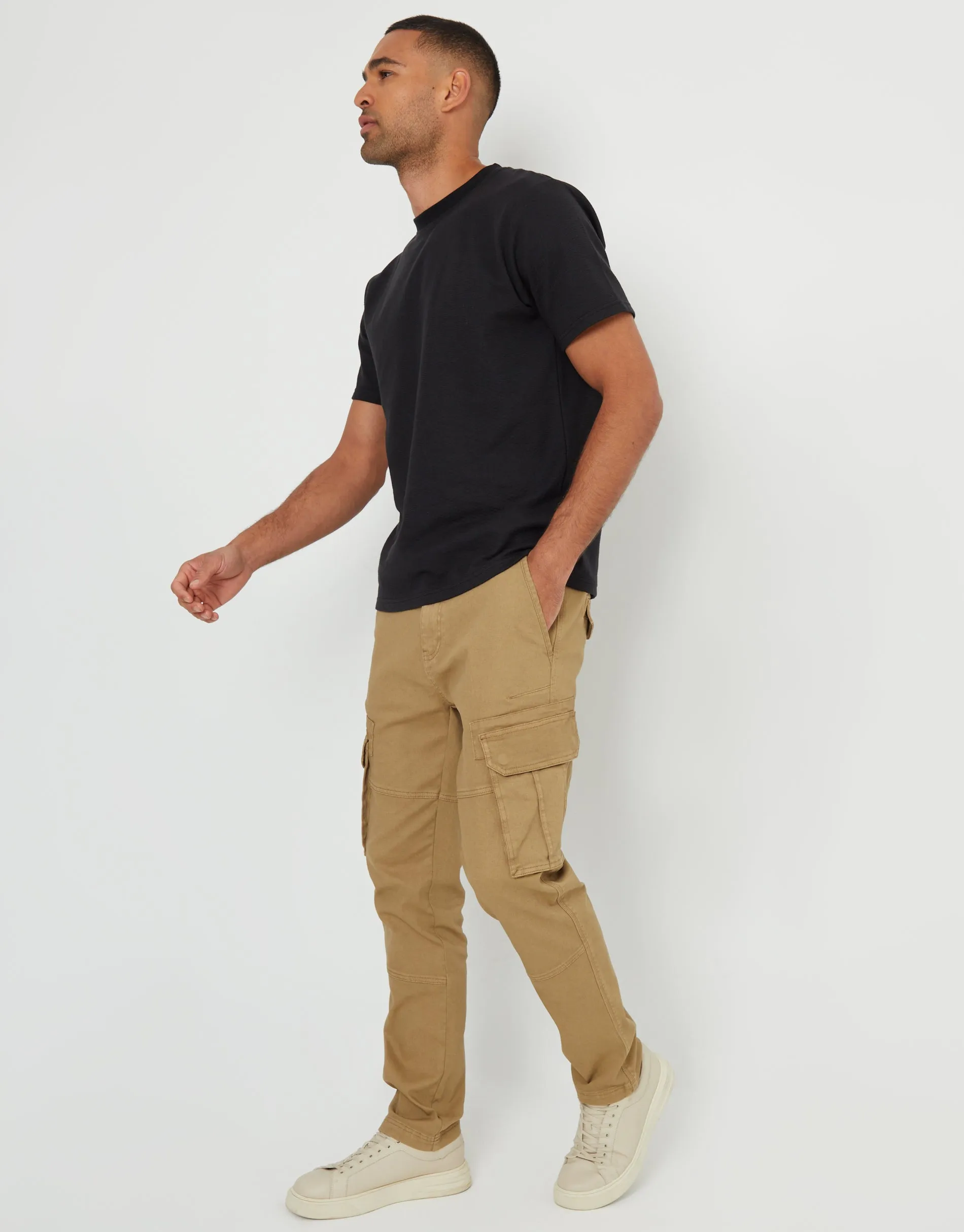 Men's Dark Stone Cargo Pocket Stretch Trousers