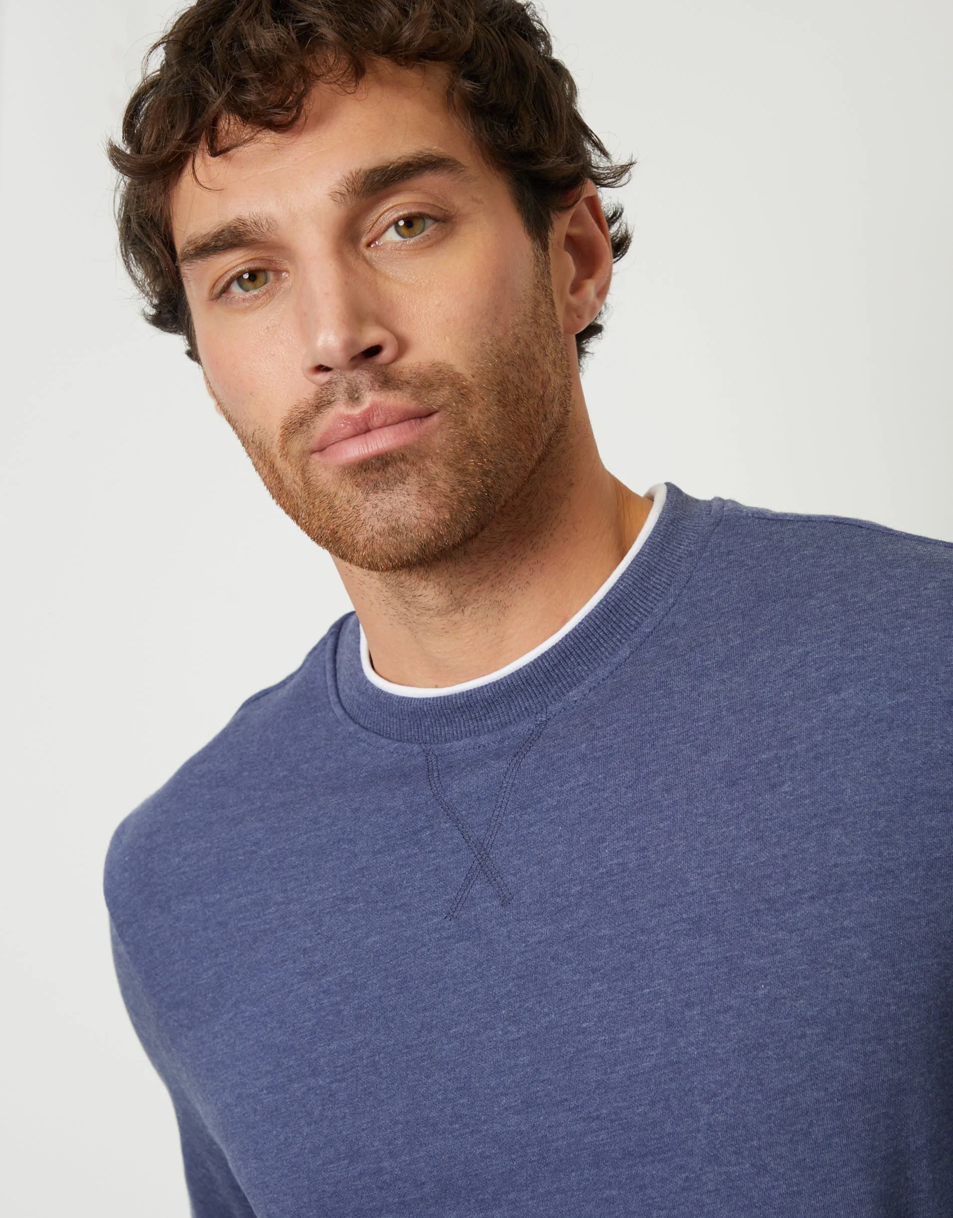 Men's Denim Marl Mock T-Shirt Crew Neck Sweatshirt