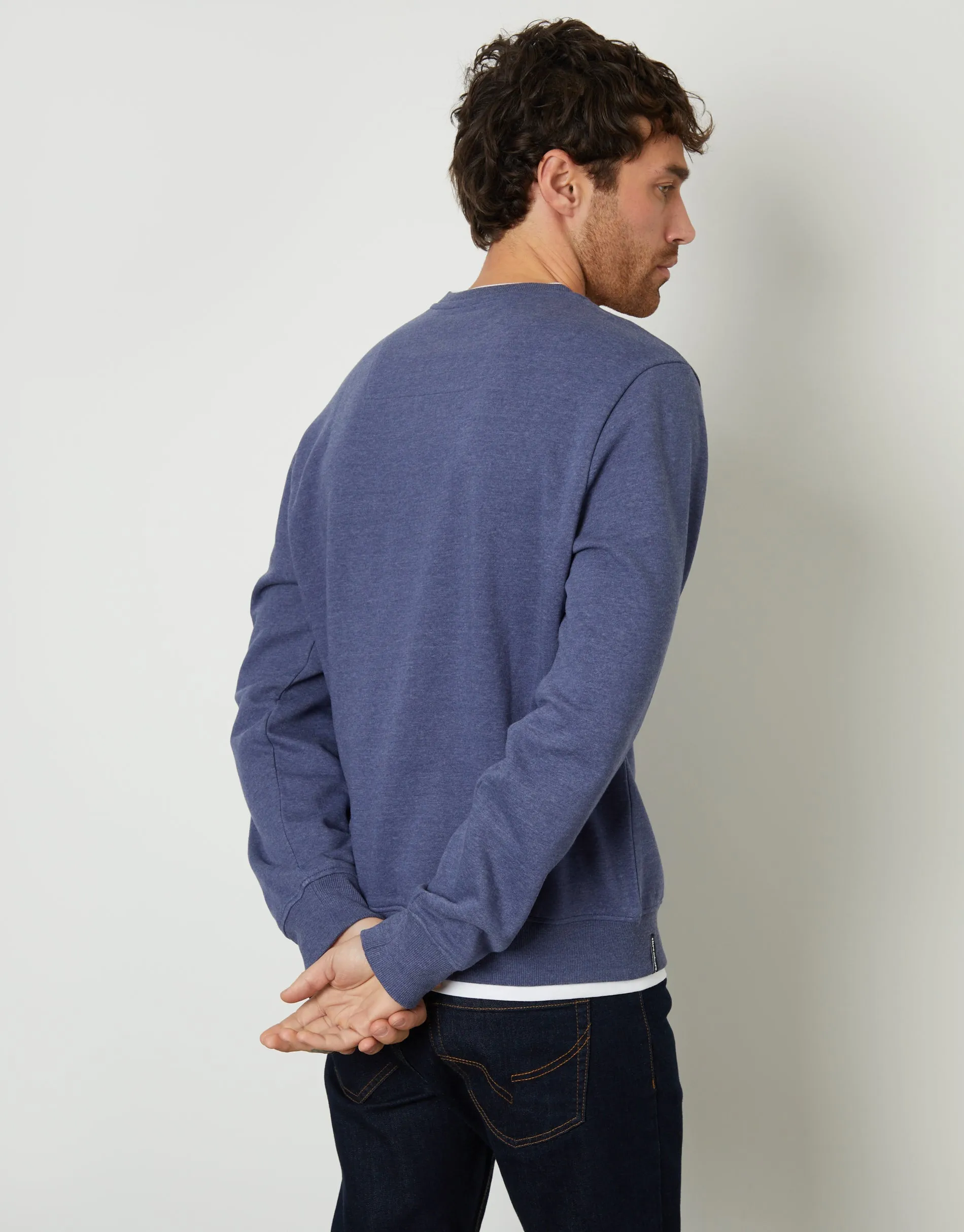 Men's Denim Marl Mock T-Shirt Crew Neck Sweatshirt