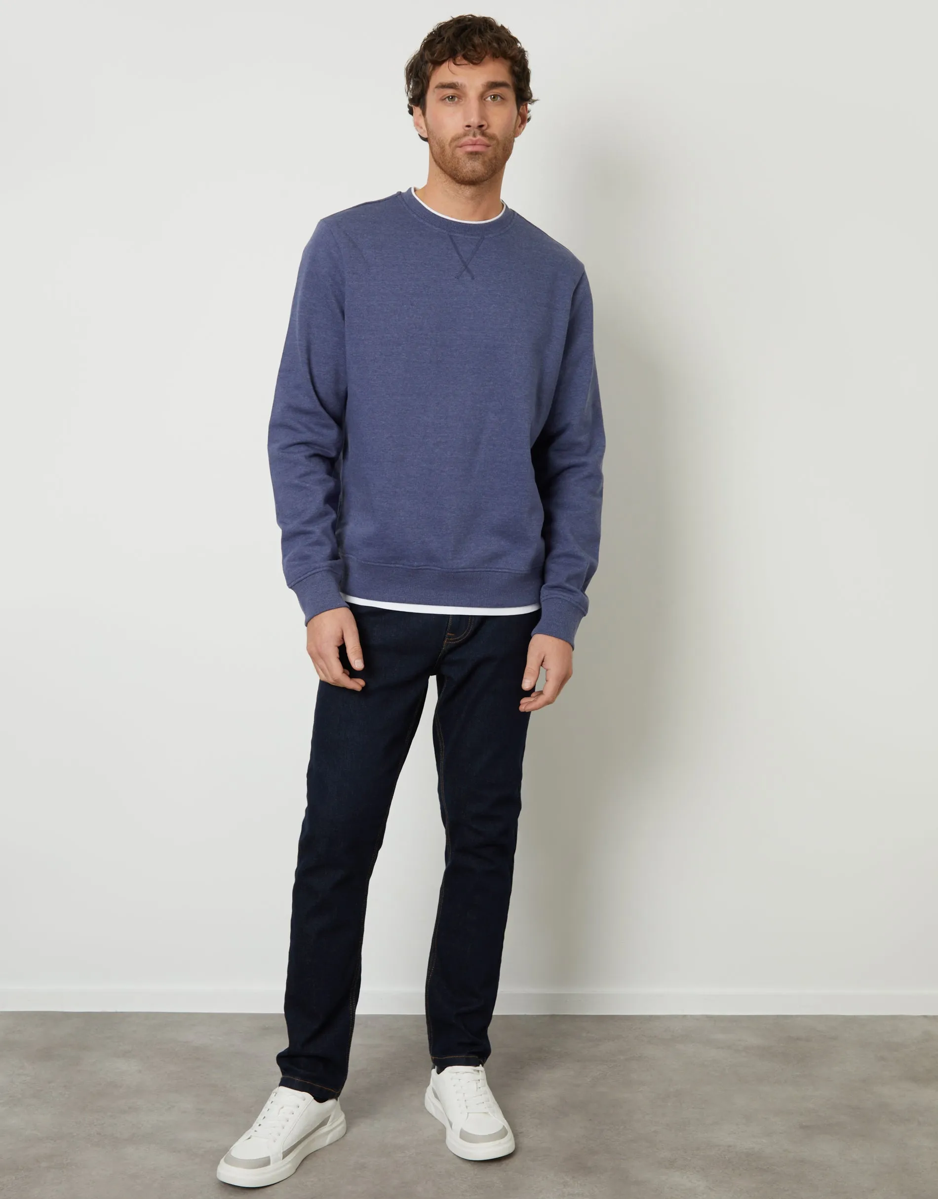 Men's Denim Marl Mock T-Shirt Crew Neck Sweatshirt