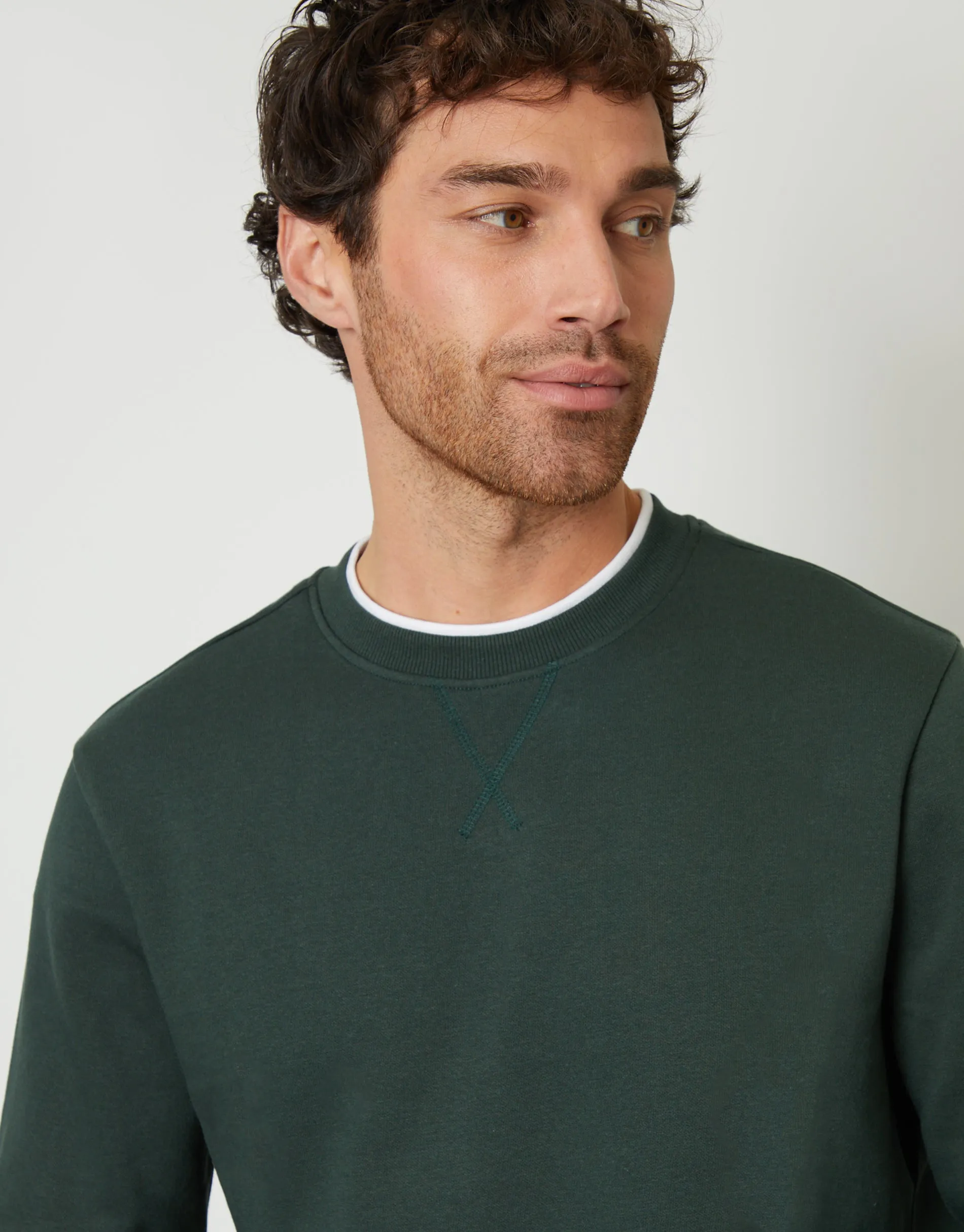 Men's Forest Green Mock T-Shirt Crew Neck Sweatshirt
