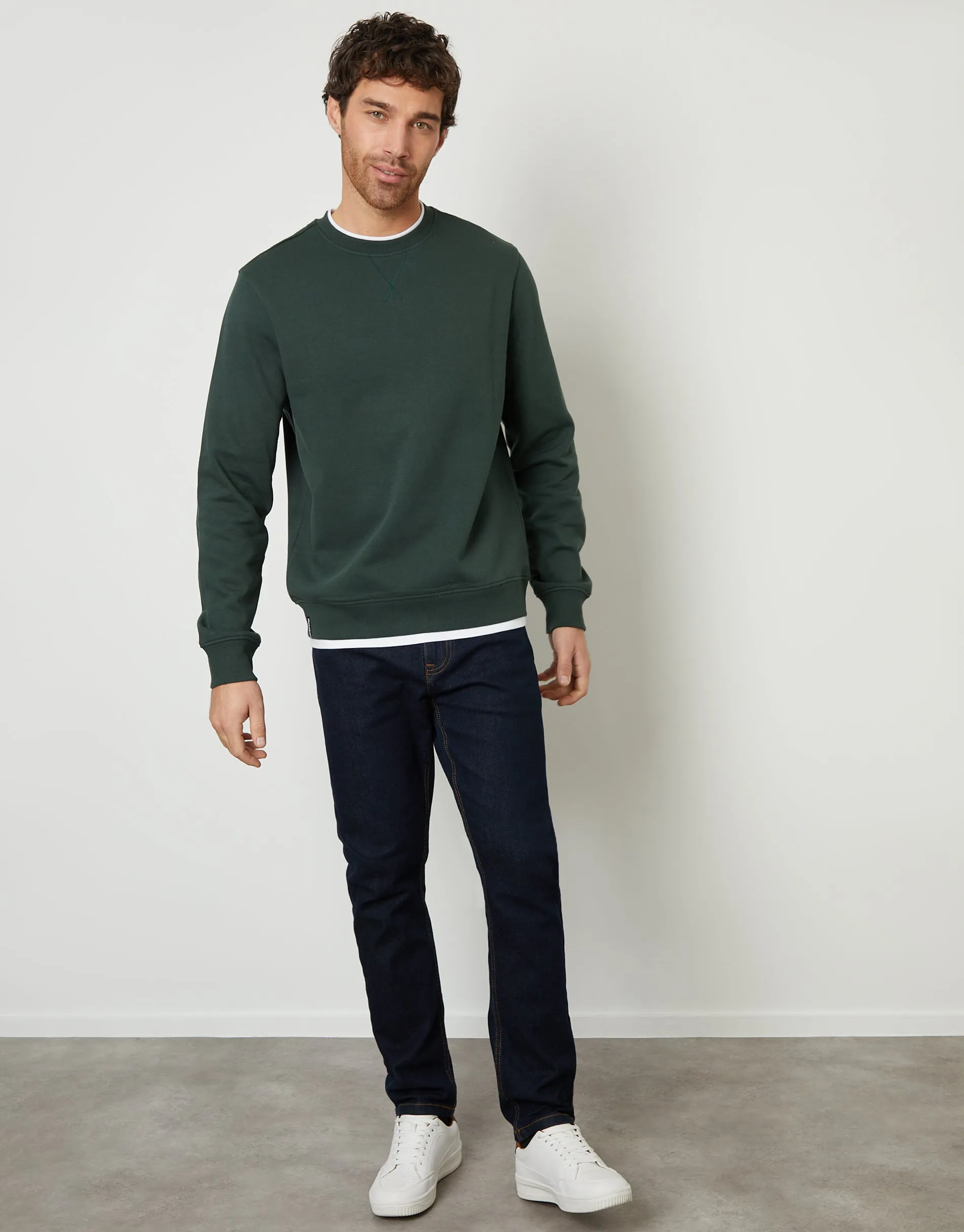 Men's Forest Green Mock T-Shirt Crew Neck Sweatshirt