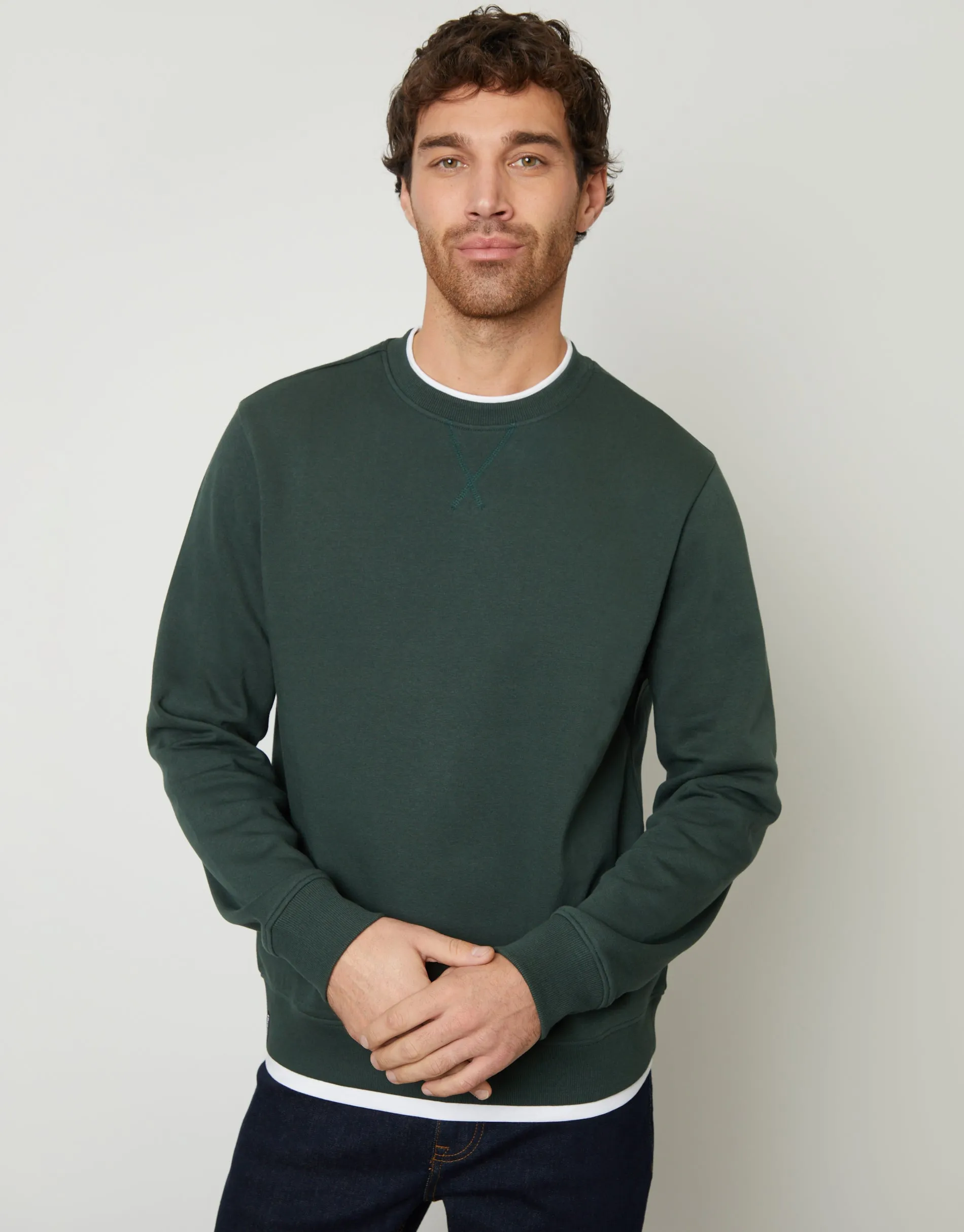 Men's Forest Green Mock T-Shirt Crew Neck Sweatshirt