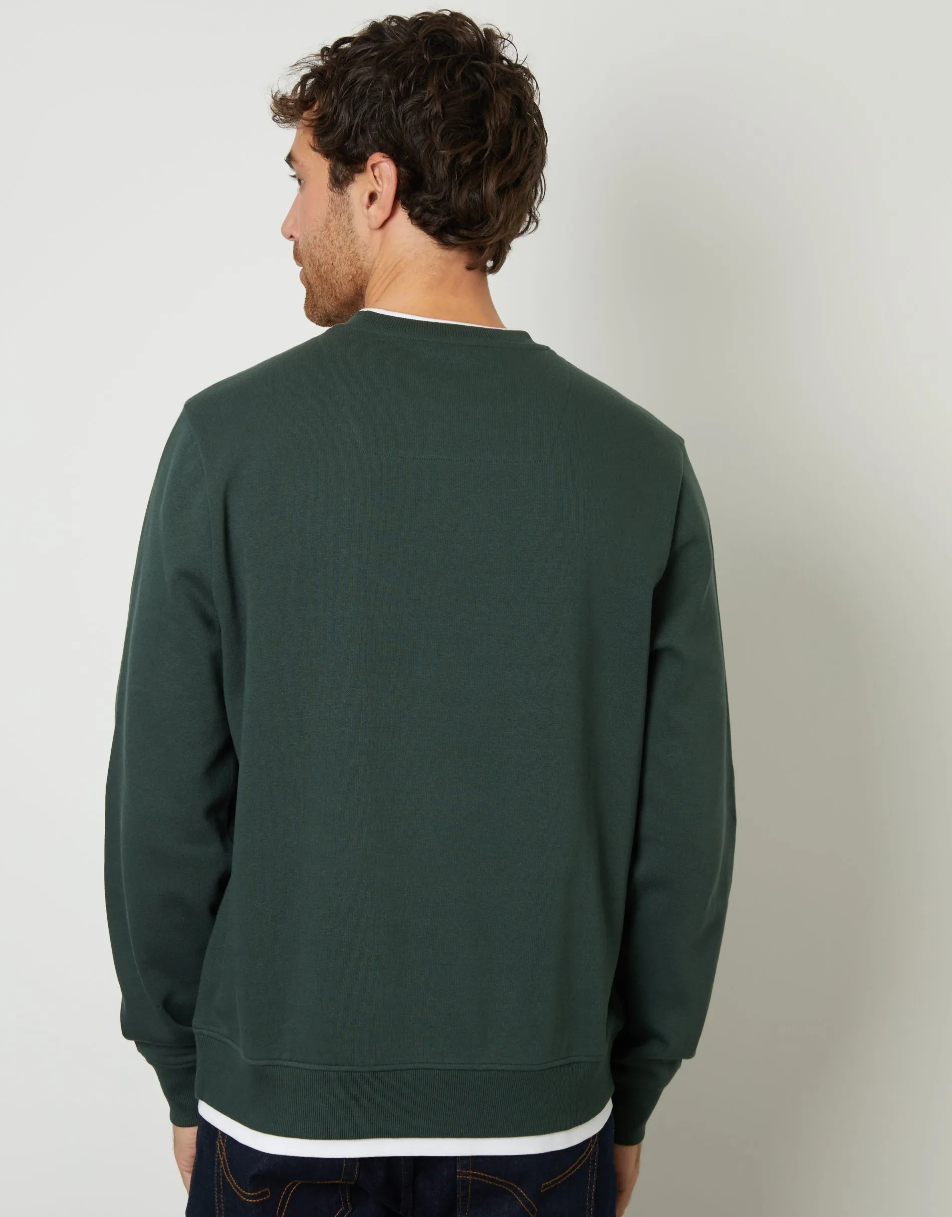 Men's Forest Green Mock T-Shirt Crew Neck Sweatshirt