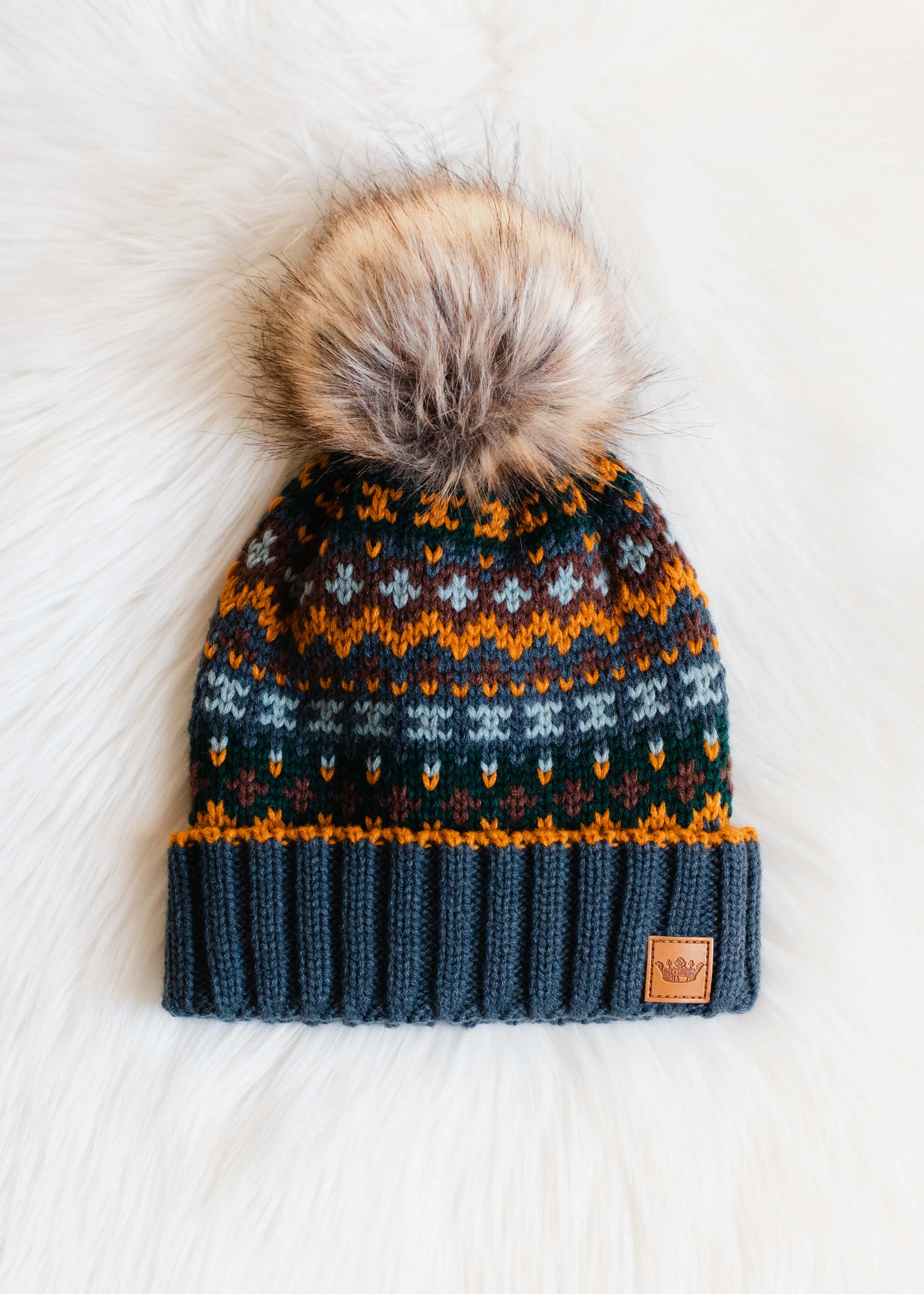 Panache Dusty Blue & Patterned Pom Hat